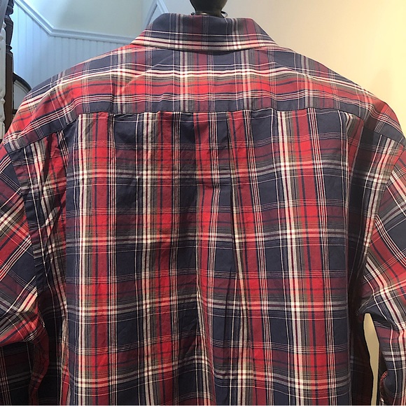 VINEYARD VINES Navy Red Plaid Button Down Shirt w Button Collar & Cuffs Sz LARGE - Picture 6 of 12